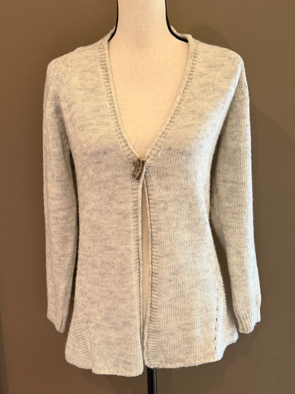 Bianca B Italian Oatmeal Knit Cardigan Lace Back Detail, Wool Blend, Size Medium